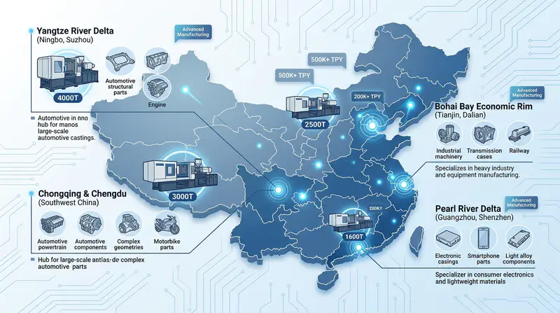 中国A356 A380铝合金铸造供应商产业集群分布图