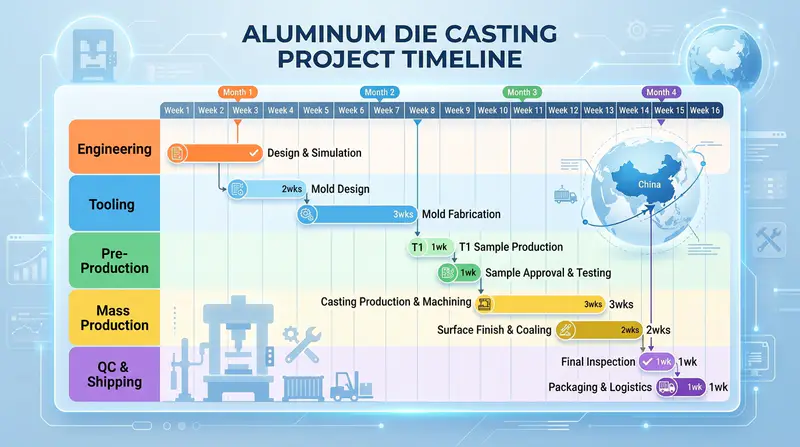 Diagramme de Gantt des commandes et des livraisons pour le moulage sous pression d'aluminium en Chine