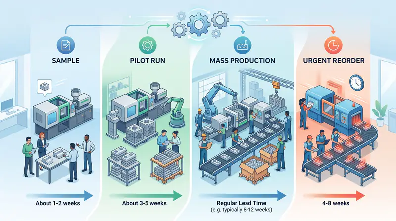 Cycle de production du moulage sous pression de l'aluminium Comparaison des délais d'exécution pour quatre types de commandes pour les commandes chinoises
