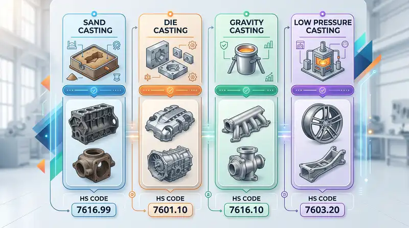 Comparison Table of Customs Codes and Process Categories for Aluminum Castings