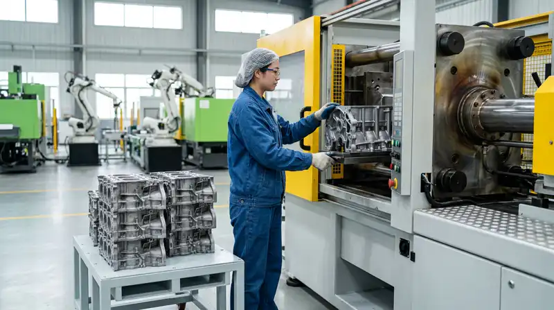 Echte foto’s van spuitgietapparatuur in de werkplaats van een fabrikant van aluminiumlegeringen in Ningbo